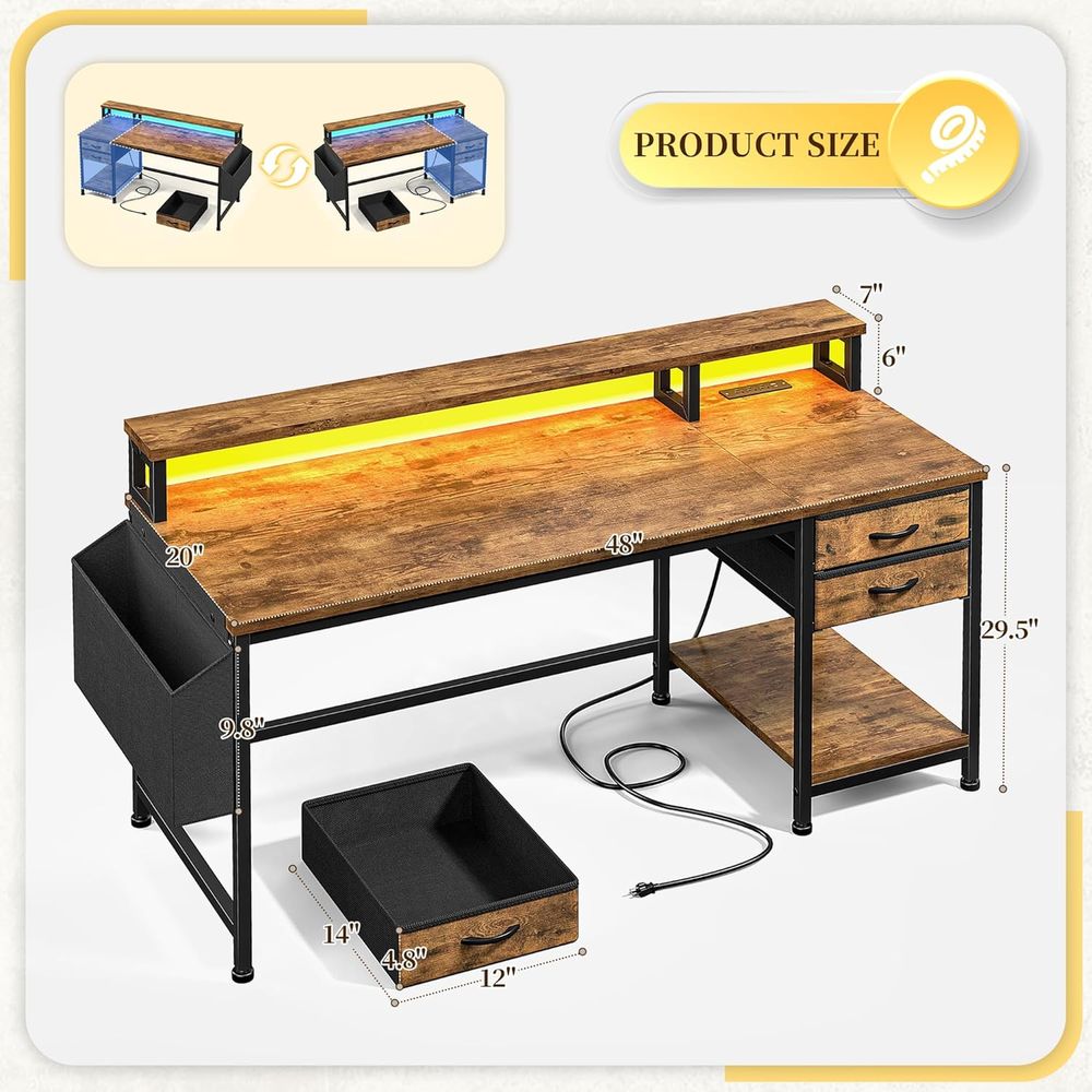 Compact 48 Gaming Desk with Wi - Rgb Light Strip recension och pris