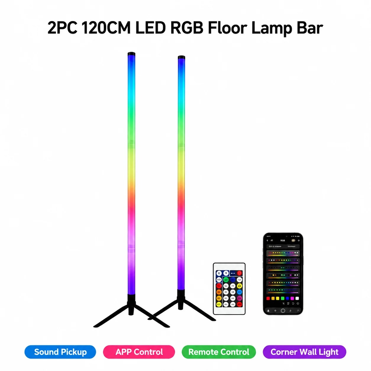 2PCS 120CM RGB Floor Lamp, Sou - Rgb Light Strip recension och pris
