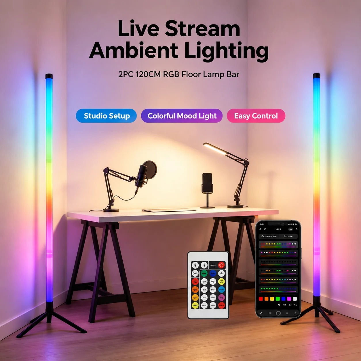 2PCS 120CM RGB Floor Lamp, Sou - Rgb Light Strip recension och pris
