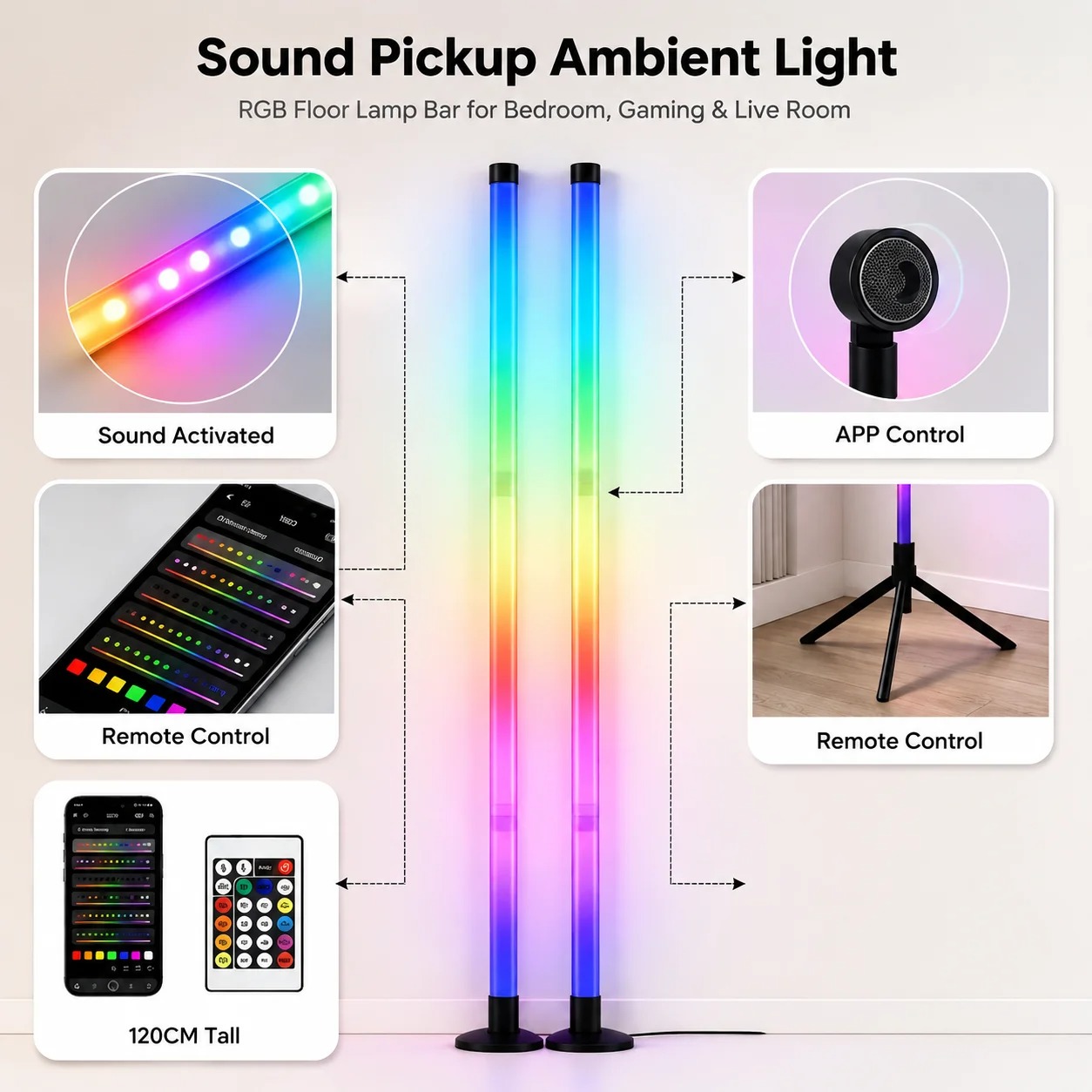 2PCS 120CM RGB Floor Lamp, Sou - Rgb Light Strip recension och pris