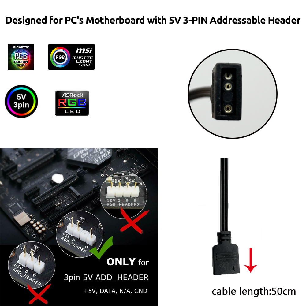 5V ARGB 3Pin Header for Asus A - Rgb Light Strip recension och pris